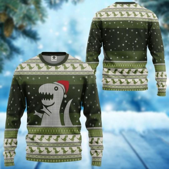 Christmas Dinosaur Ugly Christmas Sweater, T-Rex Xmas Sweater, Dino Ugly Christmas Sweatshirt, Funny Christmas Sweater