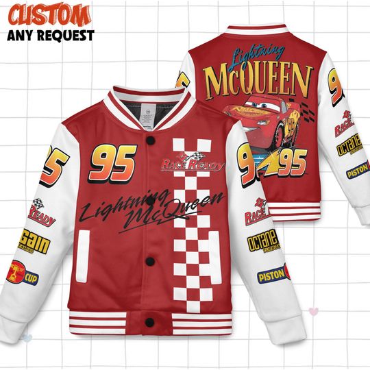 Discover Disney Pixar Cars Lightning Mcqueen Racing Bomber Jacket, Vintage 95 Radiator Springs Streetwear Jacket, Disneyland Family Streetwear Jacket