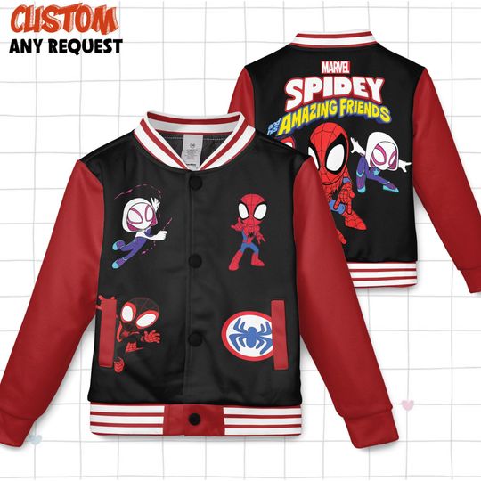 Spidey And His Amazing Friends Varsity Jacket, Kids Varsity Jacket, Spiderman Baseball Jacket, Birthday Boy Gift, Spidey Shirt