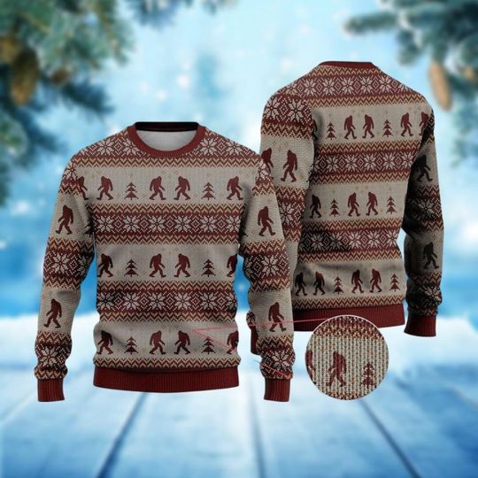 Discover Bigfoot Ugly Christmas Sweater, Monster Merry Xmas Sweater, Sasquatch Christmas Sweatshirt, Hiking Shirt, Funny Sweater