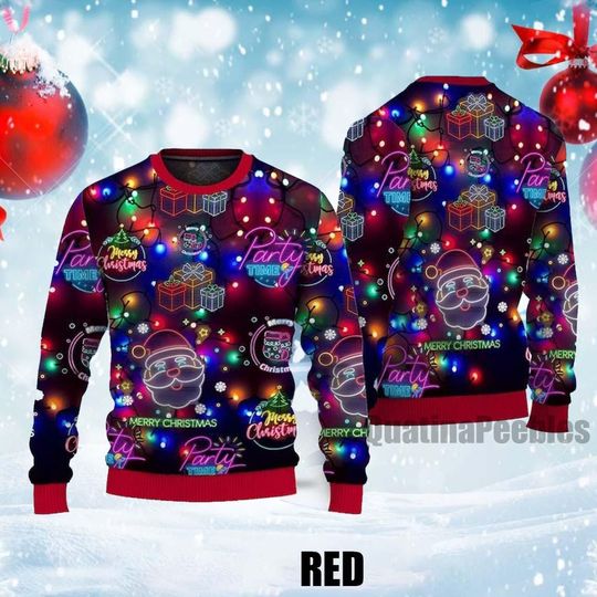 Discover Bright Neon Lighting Ugly Christmas Sweater, Neon Lighting Sweater, Xmas Sweater, Gift for Man Women, Custom Photo Image Christmas