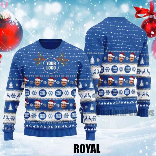 Discover Personalized Logo Xmas Ugly Sweater, Custom Company Logo Ugly Christmas Sweater, Custom Photo Image Christmas Gift For Men Women Kid