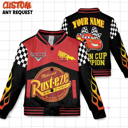 Discover Custom Name Lightning McQueen Car Kids and Youth Baseball Jacket, Aldult Unisex Varsity Baseball Jacket