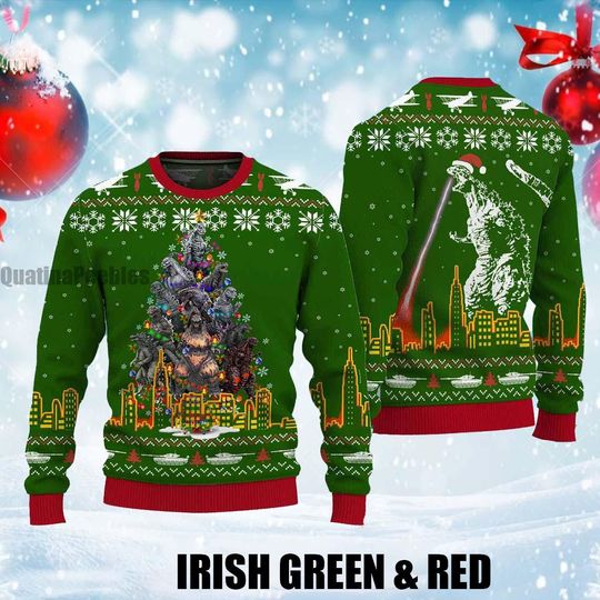 Retro Vintage god zilla Ugly Christmas Sweater, King of the Monsters Unisex Ugly Sweater, Funny Sweater for Family, Christmas Ugly Sweater