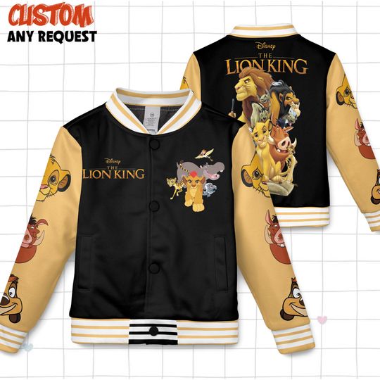 The Lion King Simba Pumba Team With Mickey Balloon Kids and Youth Baseball Jacket, Aldult Unisex Varsity Baseball Jacket