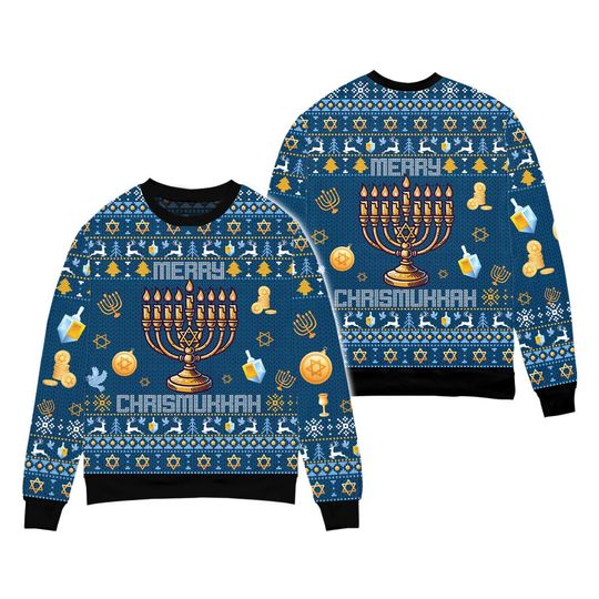 Discover Merry Chrimukkah Ugly Christmas Sweater, Hanukkah And Christmas Ugly Sweatshirt, Jewish Holiday Sweatshirt, Two Holidays Celebration Gift