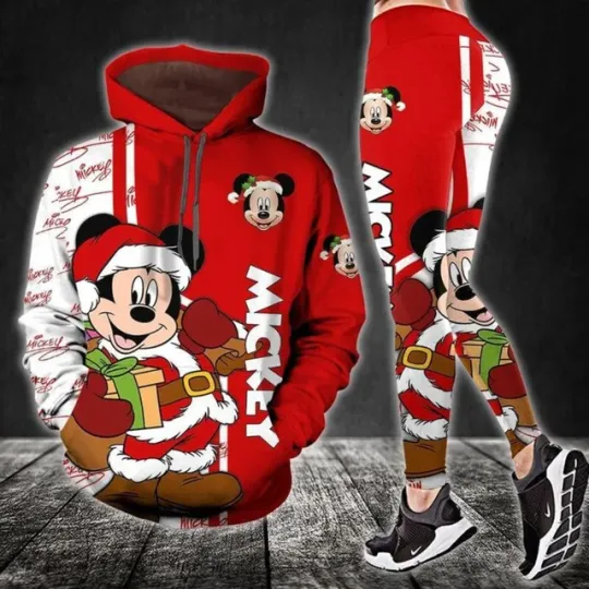 Discover 2025 Mickey Hoodie and Leggings Set For Women's Disney Christmas Yoga Pants Sweatpants Fashion Casual Leggings Track Suit