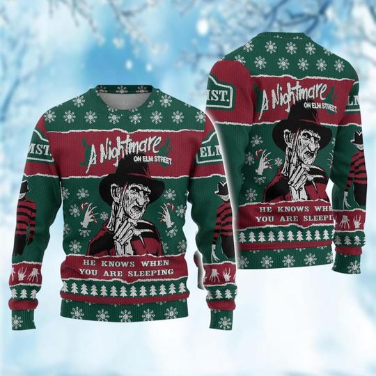 Freddy Krueger Ugly Sweater, Horror Movie Xmas Sweaters, Horror Characters Sweaters, Nightmare Elm Street Sweaters, Christmas Gift