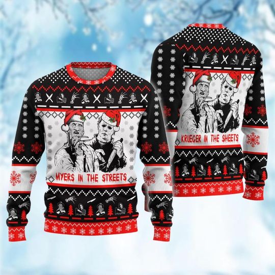Discover Jason Voorhees Xmas Sweater, Horror Movie Ugly Sweater, Friday The 13th Sweater, Horror Characters Christmas Sweater, Scary Movie Gift