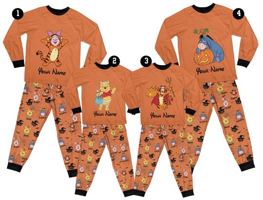 Ddisney Winnie the Pooh Pajamas Set Ddisney Halloween Sleepwear Halloween Matching Family Cartoon Movie PJ Halloween Pajama For Ddisney Fans