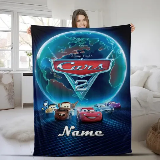 Discover Disney Cars 2 Lightning McQueen Movie Poster Graphic Customize Fleece Blanket