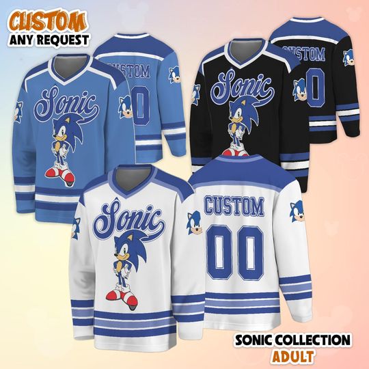 Discover Personalized Sonic the Hedgehog Hockey Jersey, Custom the Hedgehog Video Game Shirt, Sonic Matching Family Outfit, Gift For Fan