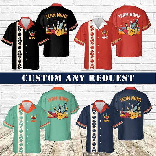 Discover Custom Bowling Hawaiian Shirt | Retro Bowling Team Shirt with Personalized Name & Team | League Uniform