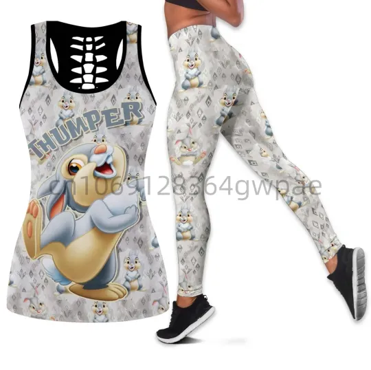 Discover New 2024 Thumper Rabbit Bambi Cutout Tank Top Leggings Yoga Set Fitness Leggings Tracksuit Disney Hollow Tank Top Leggings Set