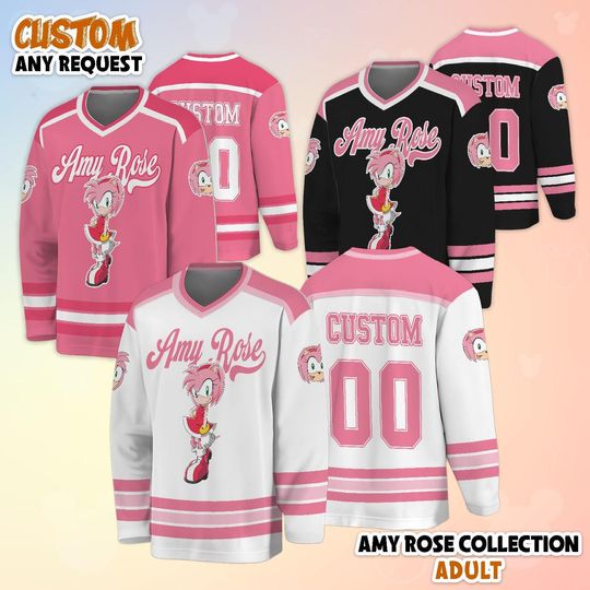 Discover Custom Amy Rose Hockey Jersey, Sonic the Hedgehog Hockey Shirt, Amy Rose Matching Outfit, Gift For Fans
