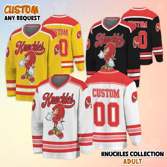 Personalized Knuckles Hockey Jersey, Custom Sonic the Hedgehog Shirt, Knuckles Matching Family Tee, Gift For Fans