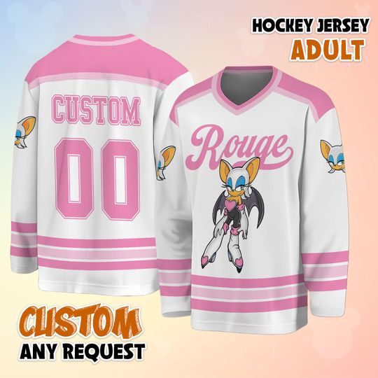 Personalized Rouge the Bat Hockey Jersey, Custom Sonic Character Shirt, Anime Video Game Jersey Outfit, Matching Team Tee