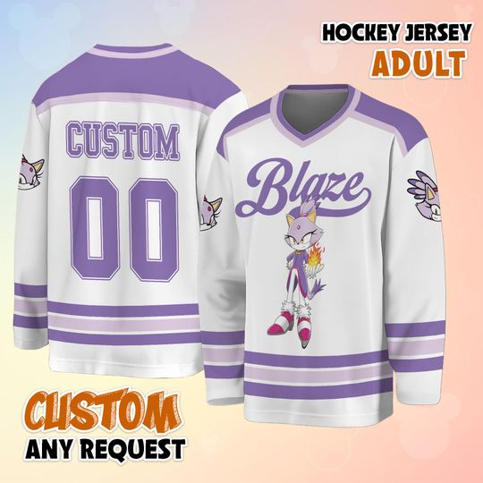 Discover Personalized Blaze the Cat Hockey Jersey, Custom Sonic Character Shirt, Anime Video Game Jersey Outfit, Matching Team Tee