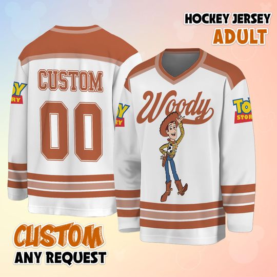 Custom Woody Hockey Jersey, Personalized Disney Toy Story Shirt, Cowboy Team Outfit, Matching Family Disney Jersey, Unique Gift for Fans