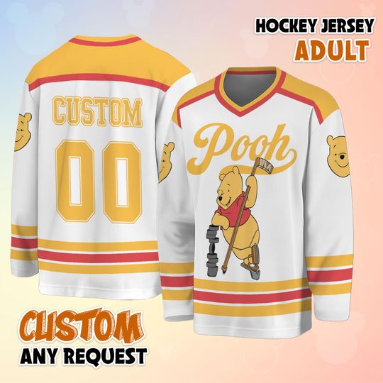 Discover Custom Winnie the Pooh Hockey Jersey, Personalized Disney Hockey, Classic Cartoon Team Outfit, Matching Family Disney Hockey, Gift for Fans