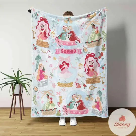 Disney Princess Christmas Coquette Bows Xmas Belle Customize Fleece Blanket