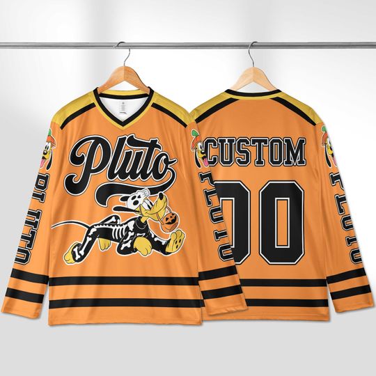 Personalized Pluto Halloween Hockey Jersey, Custom Disney Spooky Shirt, Pluto Dog Sports Outfit, Matching Family Tee, Disney Fan Gift