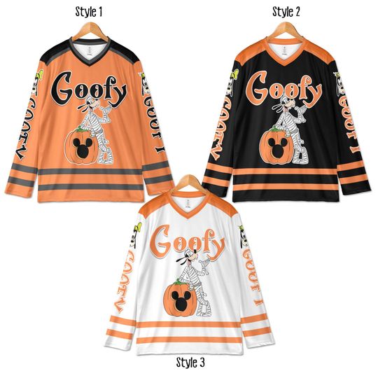 Personalized Goofy Dog Halloween Hockey Jersey, Custom Disney Spooky Shirt, Matching Family Outfit, Gift for Disney Fans