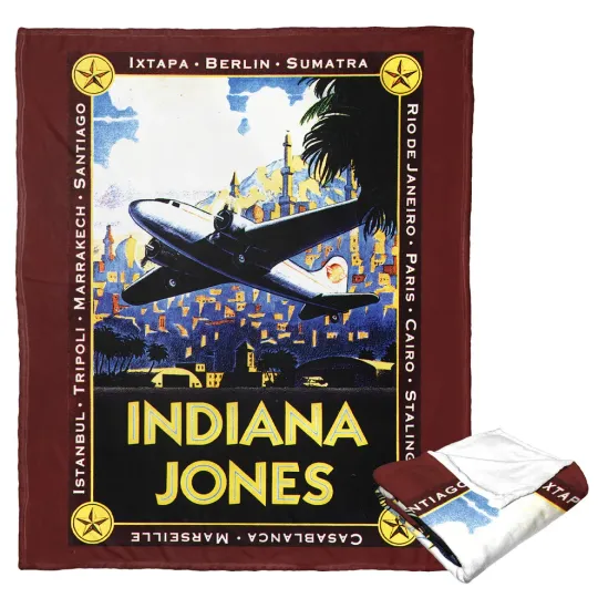 Discover Disney Indiana Jones Globe Trotter Cozy Fleece Blanket