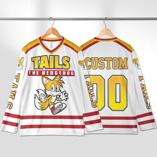 Discover Personalized Tails Hockey Jersey, Custom Sonic Shirt, Miles Tails Prower Sports Outfit, Matching Family Tee, Gamer Fan Gift