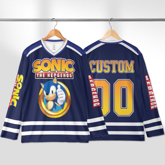 Personalized Sonic Hockey Jersey, Custom Sonic the Hedgehog Gamer Shirt, Cartoon Team Outfit, Gift For Fans