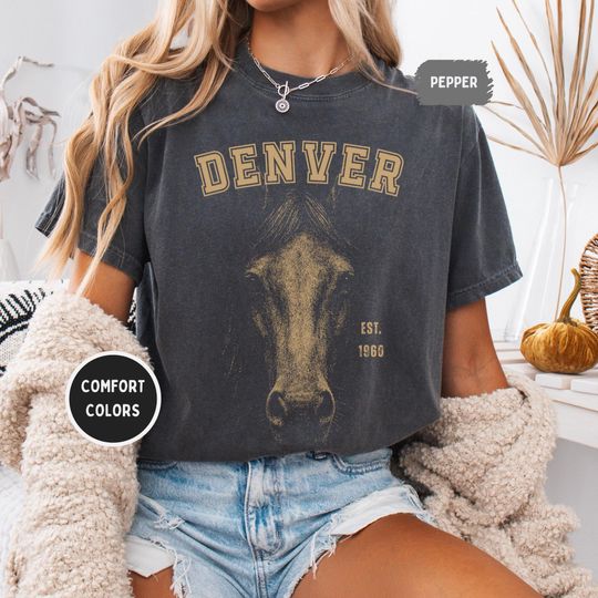 Discover Retro Denver Football Comfort Colors Unisex shirt, Vintage Style Tee, Denver Sports Fan Apparel, Distressed Graphic gift Casual Football Tee