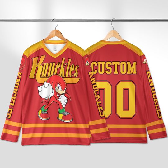 Discover Personalized Knuckles Hockey Jersey, Custom Sonic Shirt, Knuckles the Echidna Sports Outfit, Matching Family Tee, Gamer Fan Gift