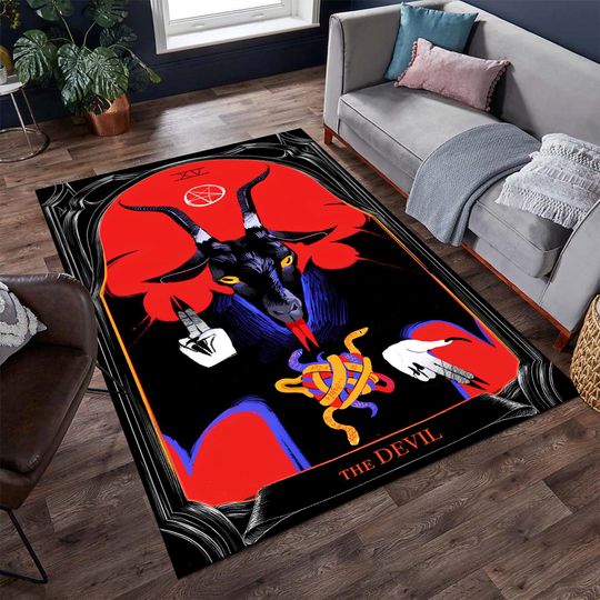 Discover Devil Tarot Card Rug: Gothic Horror Decor