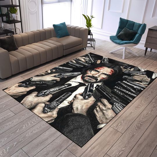 John Wick Movie Rug: Action Film Decor, Teen Room Area Rug