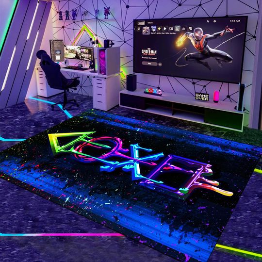 Game Button Rug: Colorful E-Sport Gaming Decor
