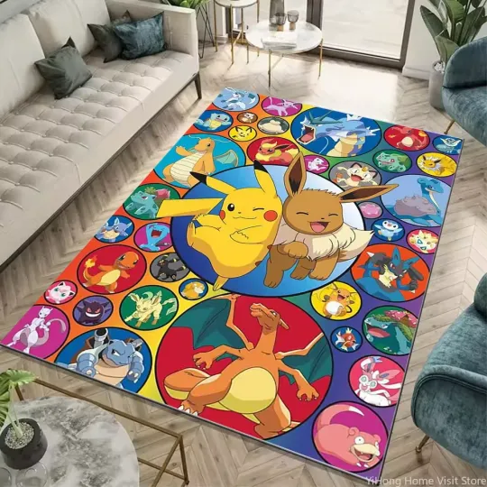 Discover 3D Cute PKM Cartoon Carpet Rug for Home Living Room Bedroom Sofa Doormat Dec
