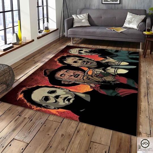 Discover Horror Movie Rug, Scary Movie Characters Carpet, Halloween Gothic Decor, Creepy Living Room Area Rug, Spooky Horror Fans Gift, Haunted Mat