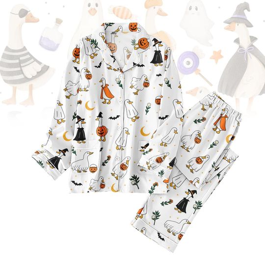 Goose Halloween Pajamas Set, Funny Duck Ghost Sleepwear, Cute Halloween Pajama Outfit, Disney Halloween Duck Gift, Gift For Kid