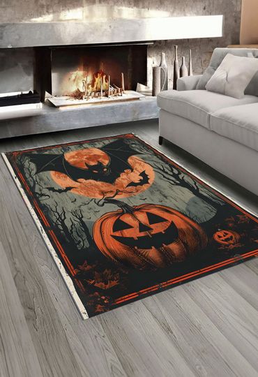 Pumpkin Rug,Halloween Rug,Horror Rug,Halloween Themed Rug,Hallowen Gift,Home Decor Rug,Living Room Rug,Witch Rug,Bat Rug,Halloween Design
