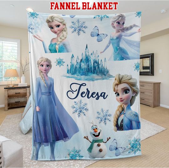 Discover Custom Princess Elsa Watercolor Blanket, Disney Frozen Blanket, Magic Kingdom Blanket, Gift For Daughter, Baby Girl, Baby Shower Gift