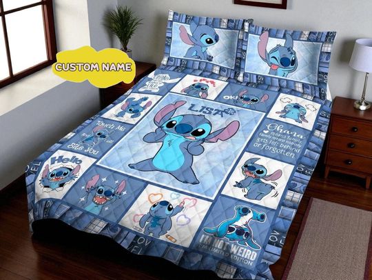 Discover Personalized Lilo & Stitch Quilt Blanket: Custom Name Bedding