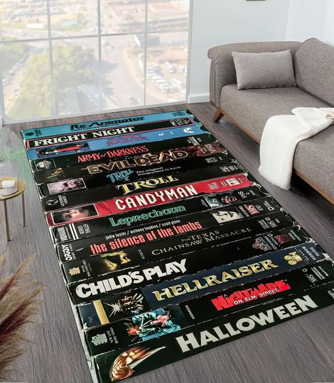 Discover Horror Movie VHS Rug: Retro Cinema Room Decor