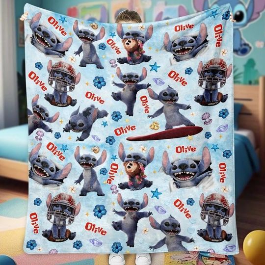 Discover Custom Disney Stitch Blanket, Blue Monster Fleece Blanket, Cartoon Movie Warm Blanket, Personalized Kids Blanket, Birthday Gift