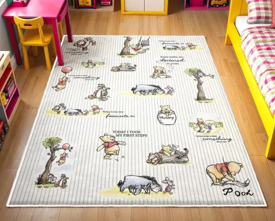 Winnie The Pooh Area Rug, Woodland Round Rug, Pooh Floor Carpet, Forest Non Slip