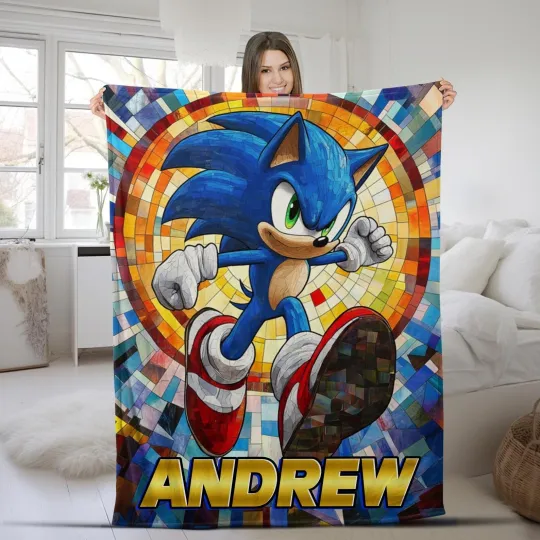 Blue Hedgehog Fleece Blanket, Custom Shadow the Hedgehog Personalized