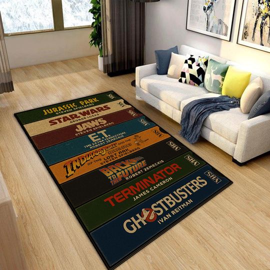 Discover Retro Horror Movie Rug: Nostalgic VHS Style Cinema Room Decor