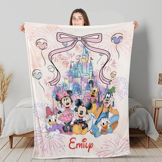 Personalized Disney Coquette Watercolor Blanket, Mickey and Friends Blanket, Magic Kingdom Blanket, Disney Birthday Girl, Disneyland Blanket