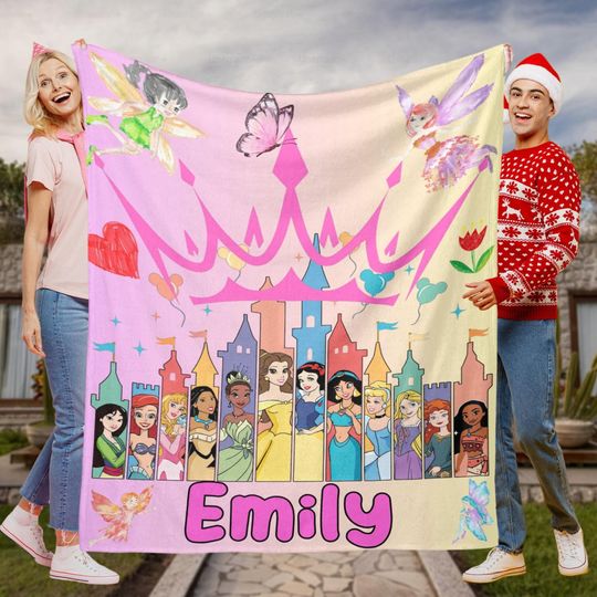 Discover Personalized Girls Princess Blanket, Custom Name Kids Princess Blankets Birthday Xmas Gift