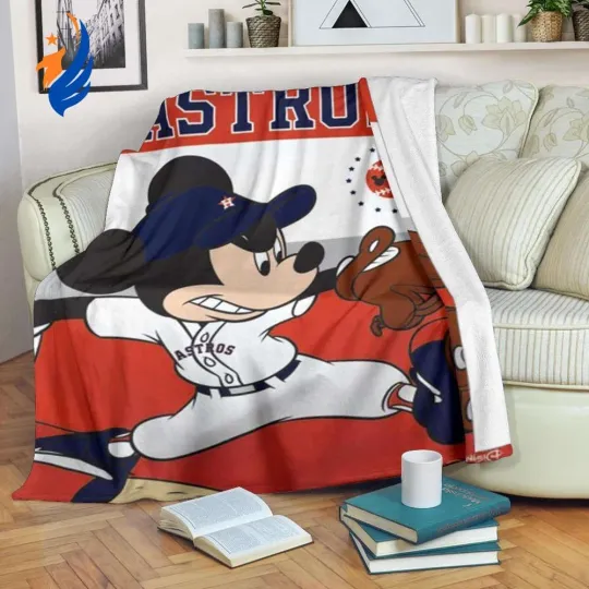 Astros Mickey Fleece Blanket For Baseball Fan – Blanket Home Decor Gift