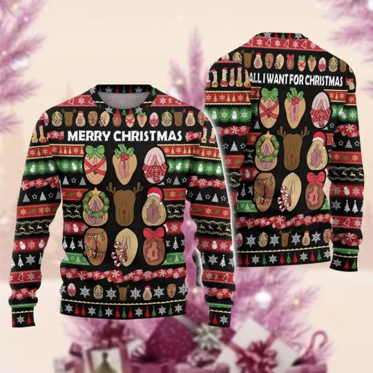 Funny Dirty Christmas Ugly Sweater, Merry Clit Xmas Sweater, Holiday Gift